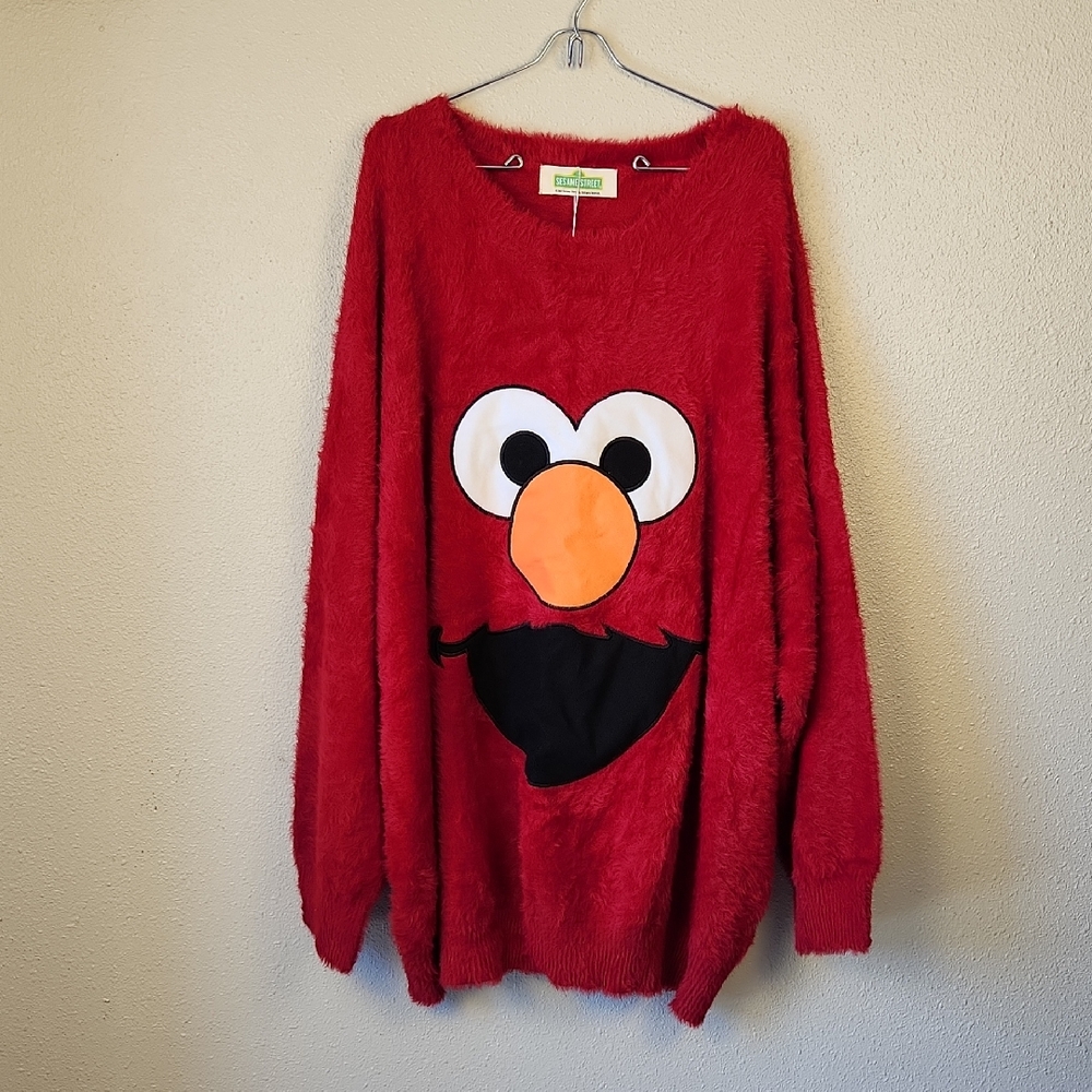 Sesame Street Fuzzy Elmo Oversized Adult Sweater 2XL NWT
